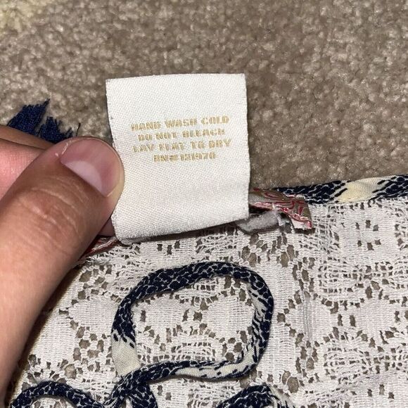 Flying Tomato (1X) Blue/White Boho Peasant Tassels Bell Sleeve Lace Popover - Picture 14 of 16